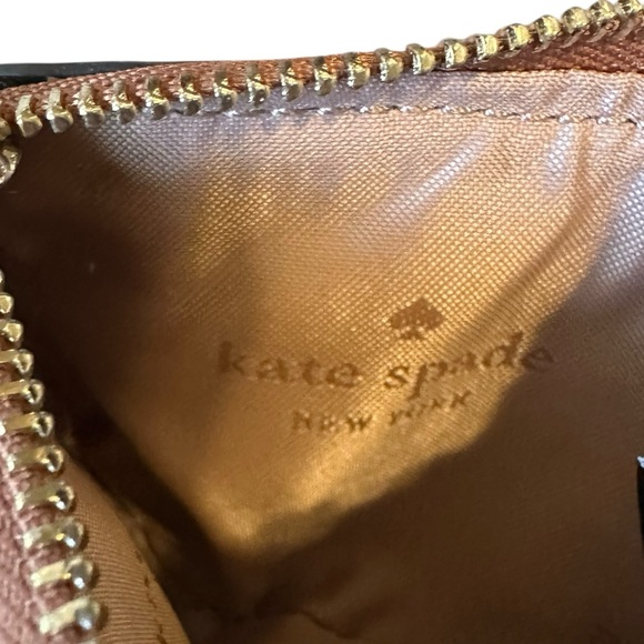 KATE SPADE camel pebbled leather ID/card purse gold tone logos/hardware NWOT - Picture 3 of 6